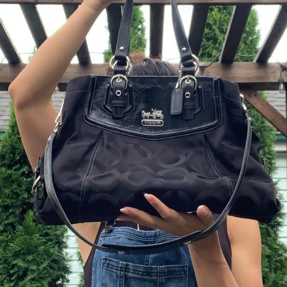 Vintage Black Coach Madison Top Handle Bag w/ Shoulder Strap